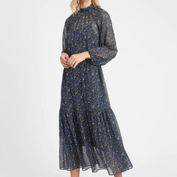 NWT Banana Republic Black/Blue Floral Velvet Dot Maxi Dress in Women's 16 - Picture 5 of 16